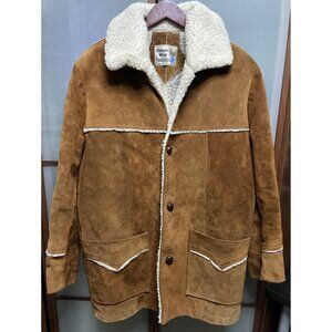 Pioneer Wear Western Shearling Fur Suede Leather Ranch Coat Jacket Mens Size 44